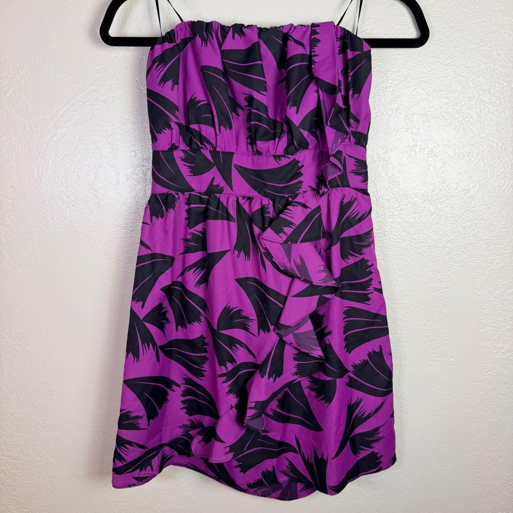 New Y2K Guess Strapless Mini Dress Purple Abstract Feather Party Indie Sleaze
